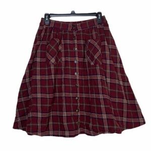 Modcloth Red Plaid Flannel Pocket A-Line Skirt